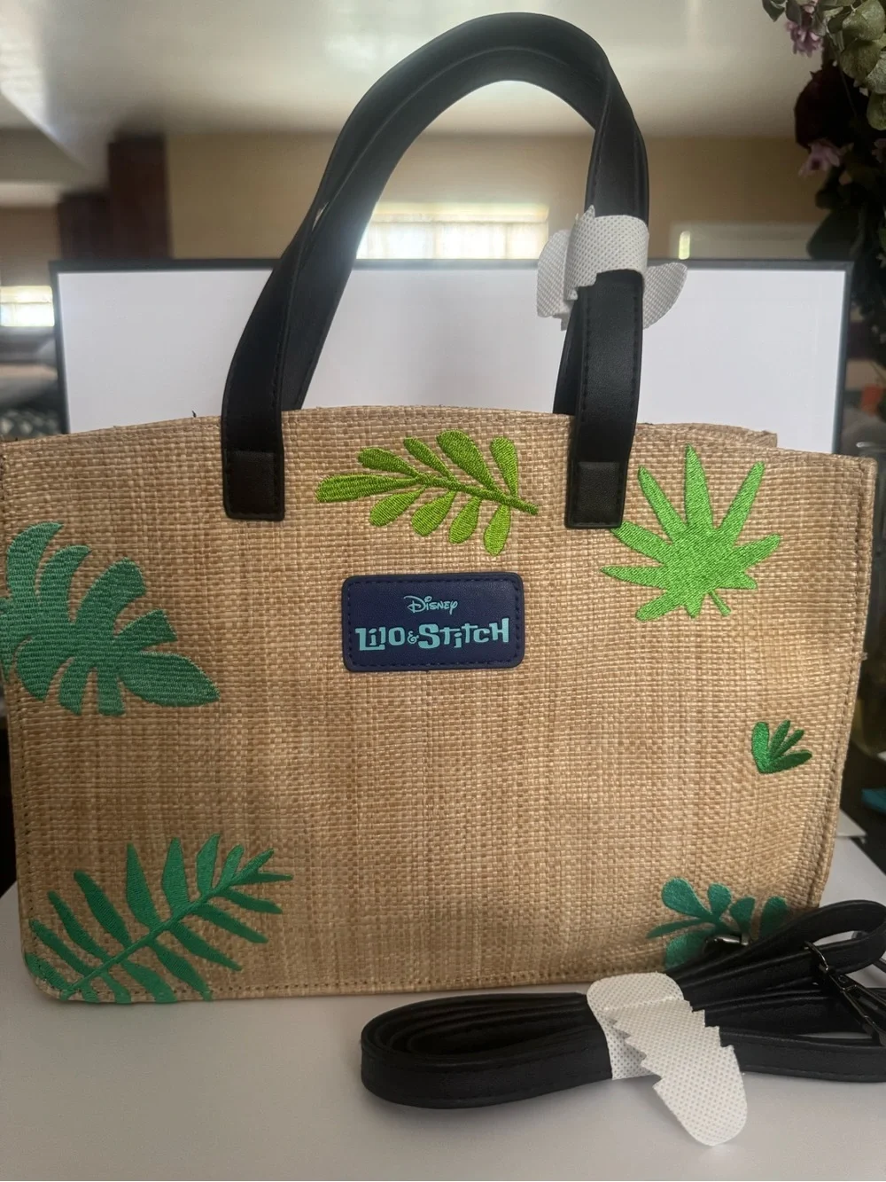 BuckleDown Disney Straw Tote with Stitch Hula Design in Green and Black - Picture 3 of 4